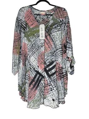 Adverb Top Womens 2X Abstract Artsy Boho Oversized Flowy Indie Statement NWT